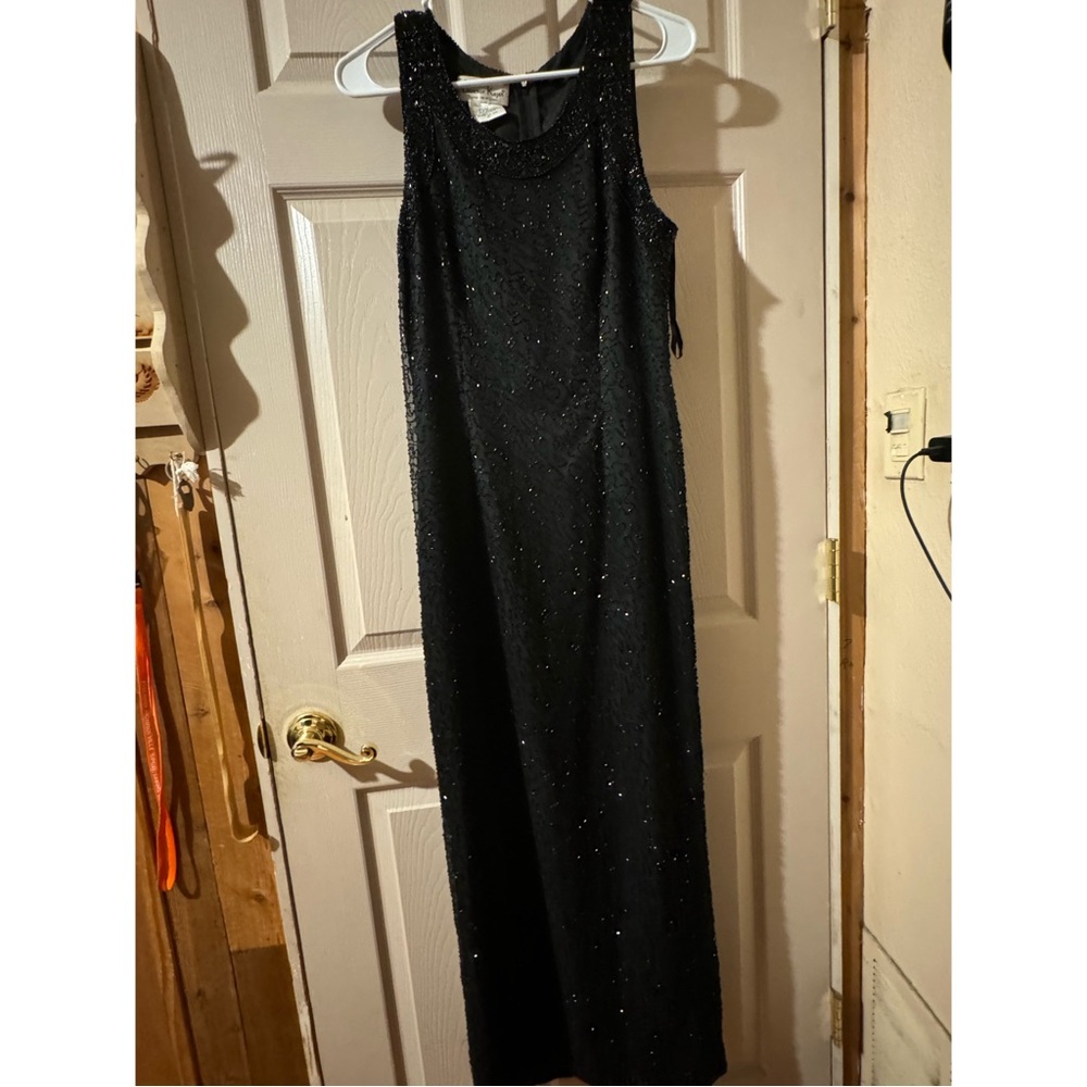 Black beaded floor length dress